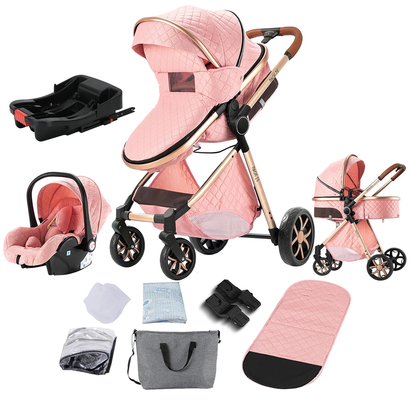 Lightweight Baby Stroller 3 in 1 Newborns Travel System Prams Multifunctional High Landscape Baby 4 in 1 Strollers with Isofix