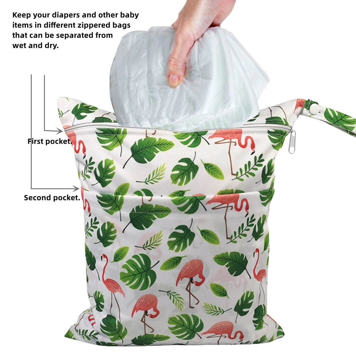 Wet Dry Bags for Baby Cloth Diapers, Travel, Swimsuit, Beach, Pool, Gym, Wet Clothes Bag with 2 Pockets 3 Pack
