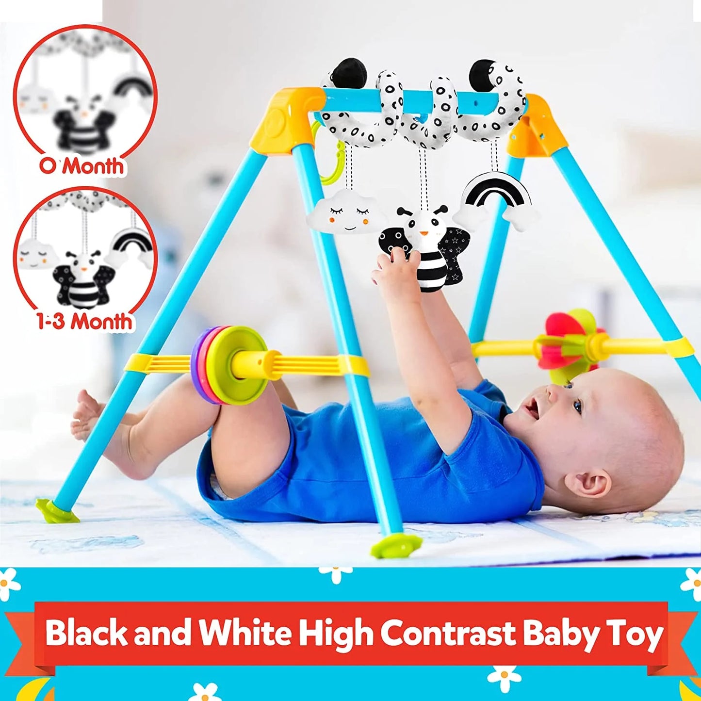Baby Spiral Hanging Stroller and Car Seat Toys Black and White High Contrast Sensory Toy Newborn Plush Activity Toys for Bed Bassinet Crib Baby Carrier Gifts for 0 3 6 9 12 Months Girls Boys