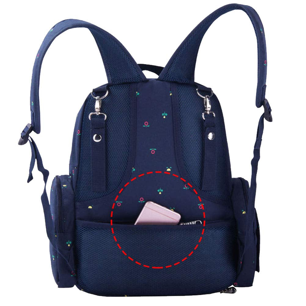 Diaper Bag Backpack, Baby Essentials Bag with Insulated Pockets Stroller Straps, (Blue Flowers)
