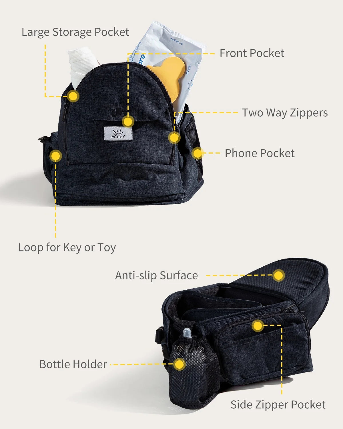 Baby Hip Carrier,Strap & Various Pockets, Ergonomic Baby Hip Seat Carrier for Infants & Toddlers up to 50Lbs,Black