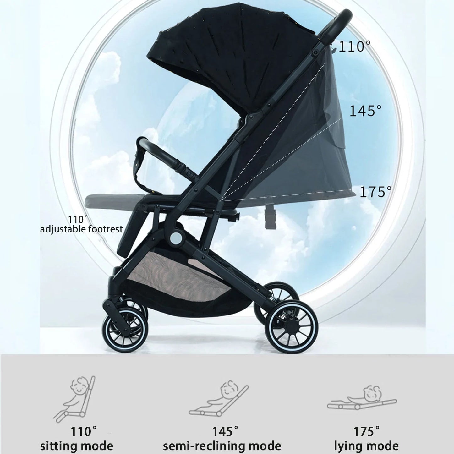 Baby Stroller, Portable On-The-Go One-Touch Retractable Folding Stroller for 0-4 Years Old Babies. Gray
