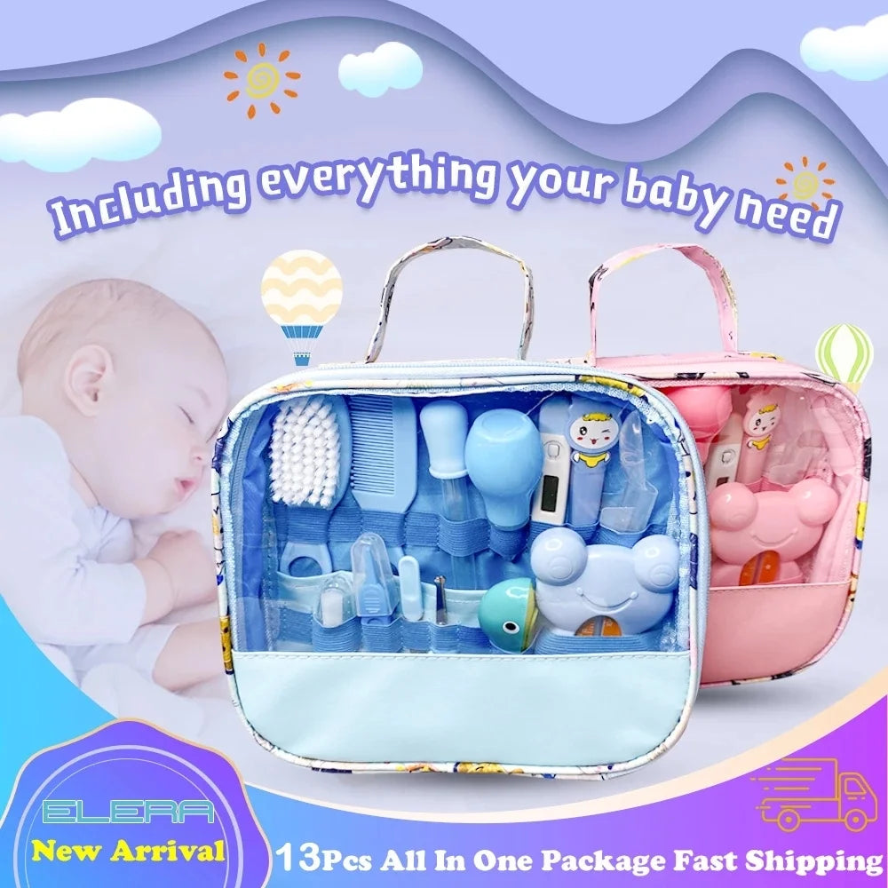 -13Pcs Baby Care Set Nasal Aspirator Comb Feeder Beauty,Electric Nail Trimmer Set for Newborn Boys Girls Haircut Tools