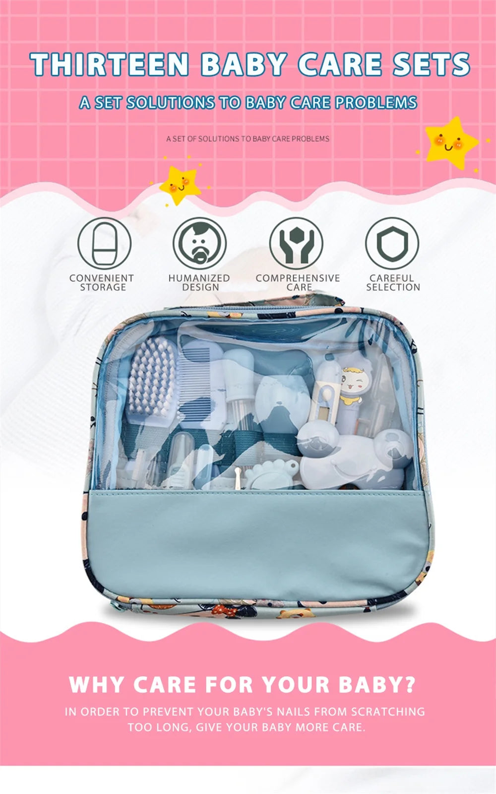 -13Pcs Baby Care Set Nasal Aspirator Comb Feeder Beauty,Electric Nail Trimmer Set for Newborn Boys Girls Haircut Tools