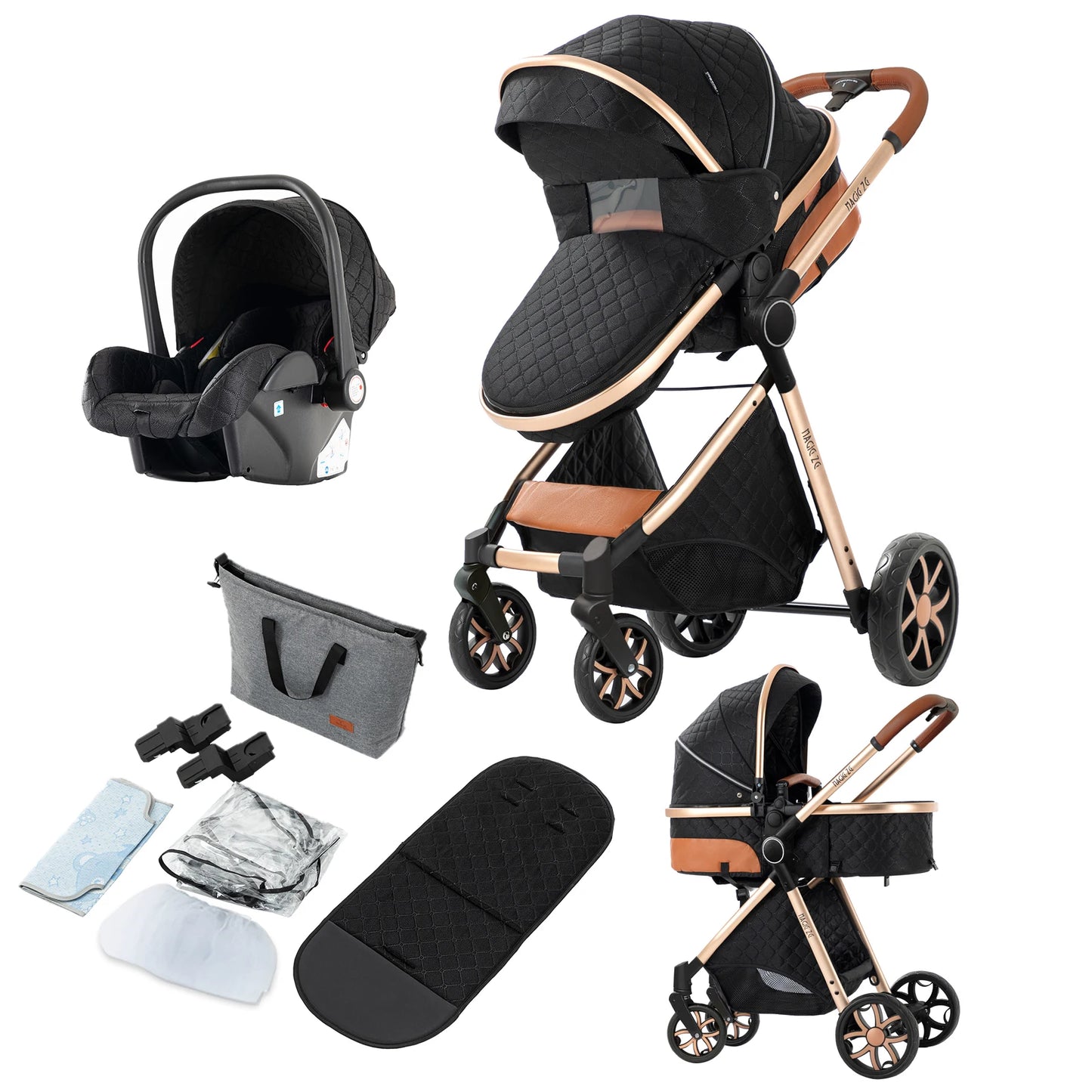 Lightweight Baby Stroller 3 in 1 Newborns Travel System Prams Multifunctional High Landscape Baby 4 in 1 Strollers with Isofix