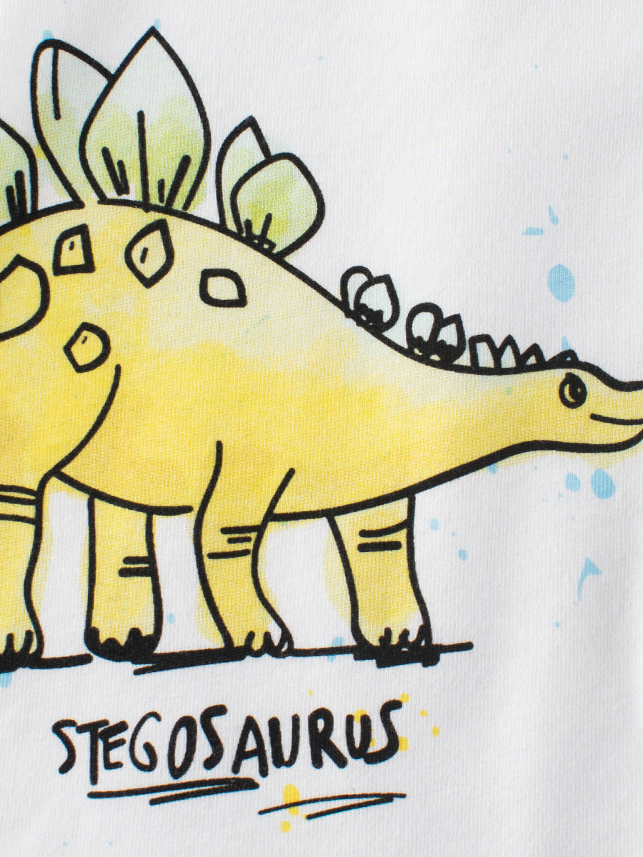 Boys’ Dinosaurs Cartoon Print Beige T-Shirt In European And American Style
