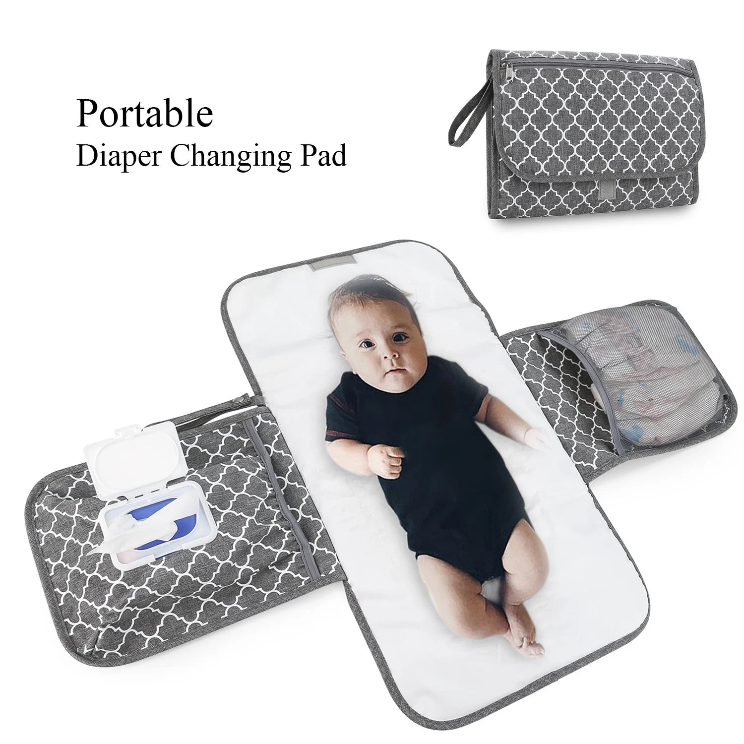 Portable Diaper Changing Pad, Portable Changing Pad for Newborn Girl & Boy - Baby Changing Pad with Smart Wipes Pocket
