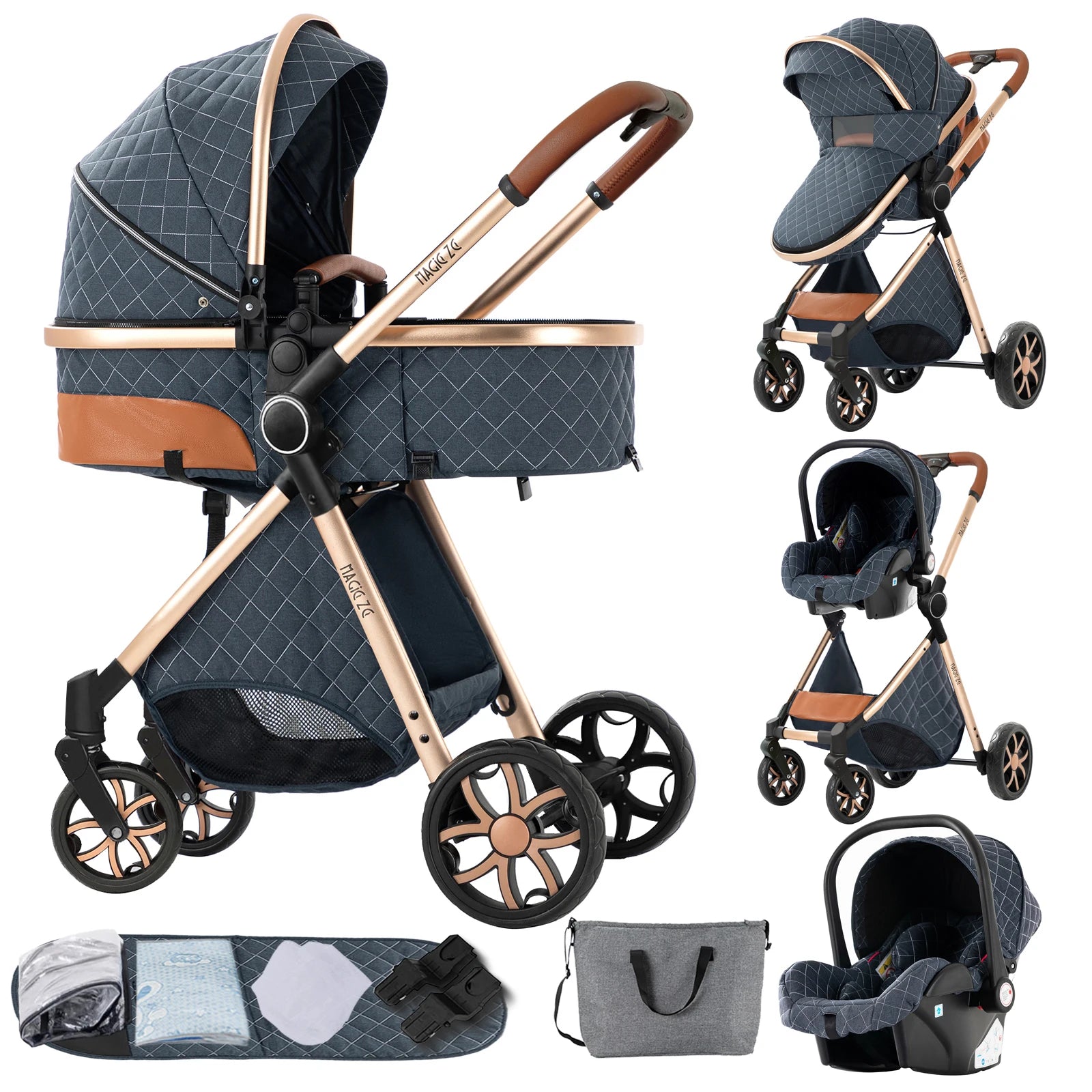 Lightweight Baby Stroller 3 in 1 Newborns Travel System Prams Multifunctional High Landscape Baby 4 in 1 Strollers with Isofix