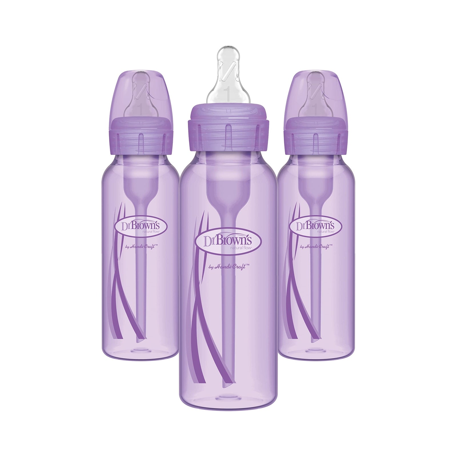 Dr Brown'S 8 Oz anti Colic Baby Bottles 3 Pack Lavender BPA Free Narrow