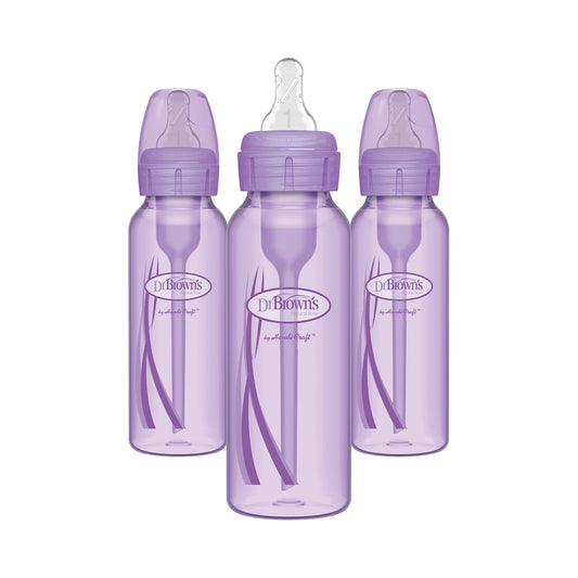 Dr Brown'S 8 Oz anti Colic Baby Bottles 3 Pack Lavender BPA Free Narrow