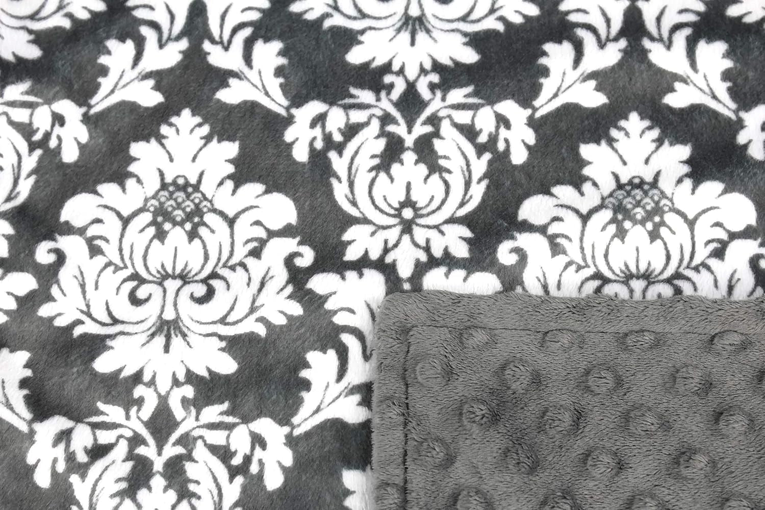 Deluxe Car Seat Canopy, Custom Minky Print Grey and White Damask, Grey Minky Dot