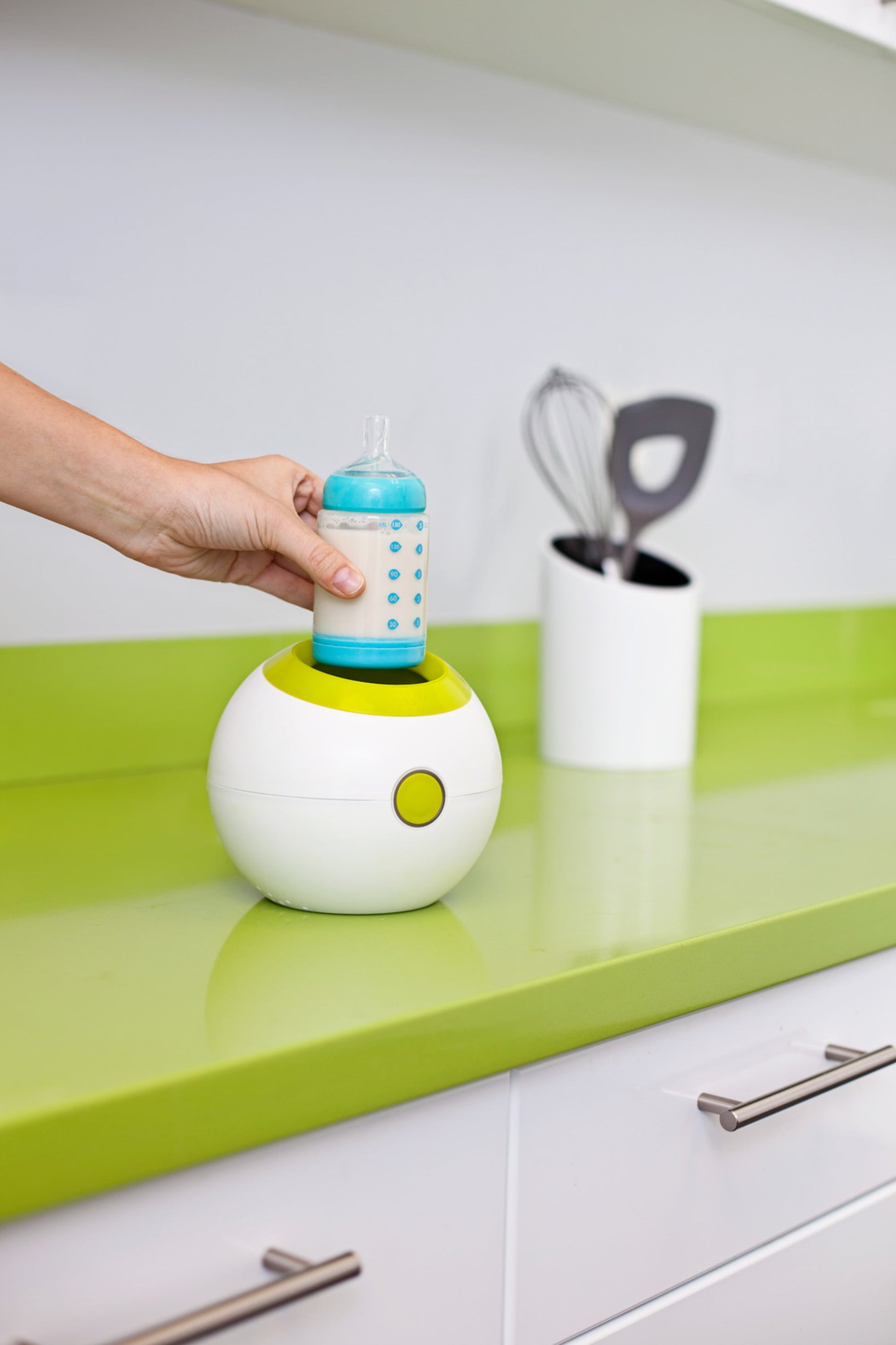 Orb Bottle Warmer Fits Most Baby Bottles, Baby Bottle & Baby Food Warmer, Green + White