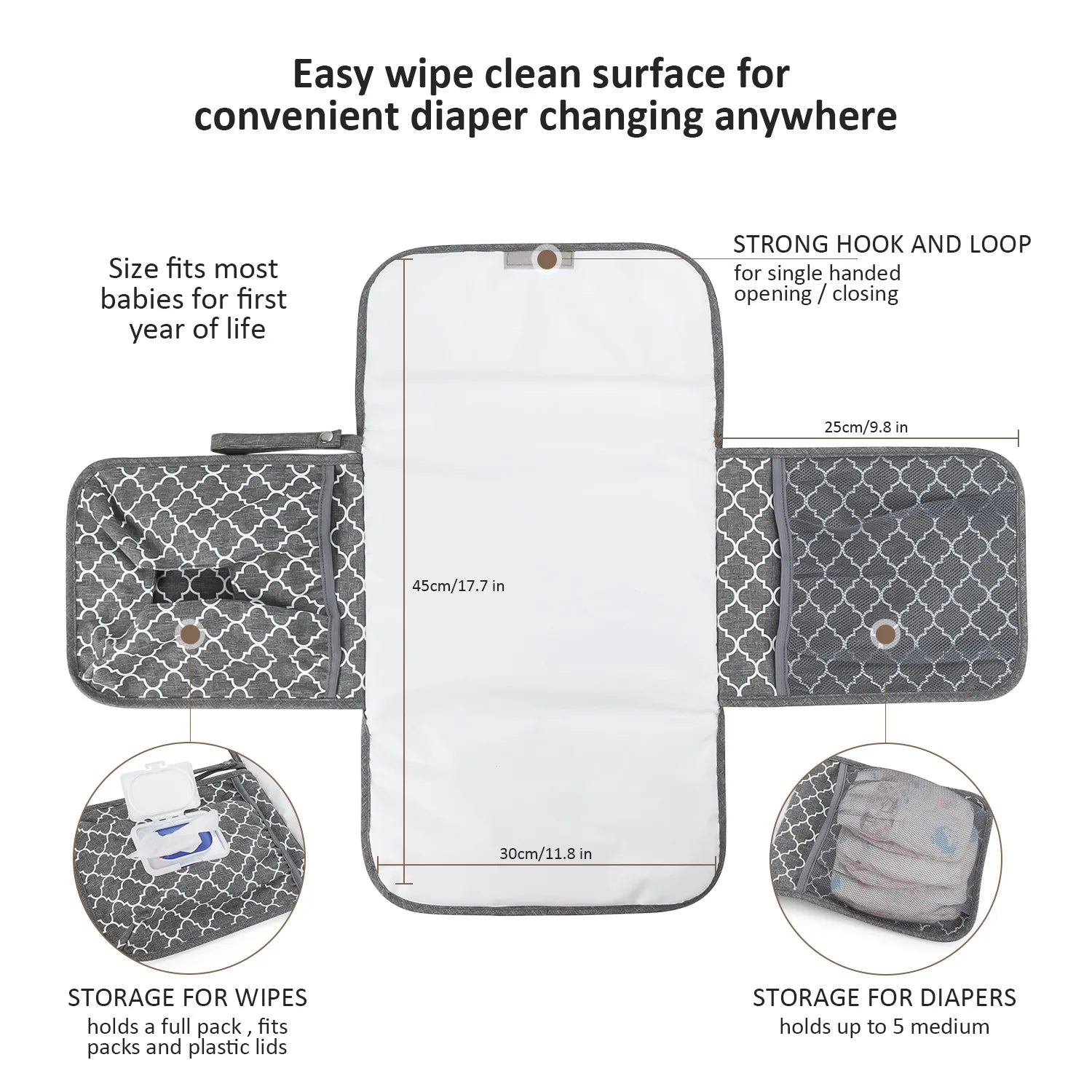 Portable Diaper Changing Pad, Portable Changing Pad for Newborn Girl & Boy - Baby Changing Pad with Smart Wipes Pocket
