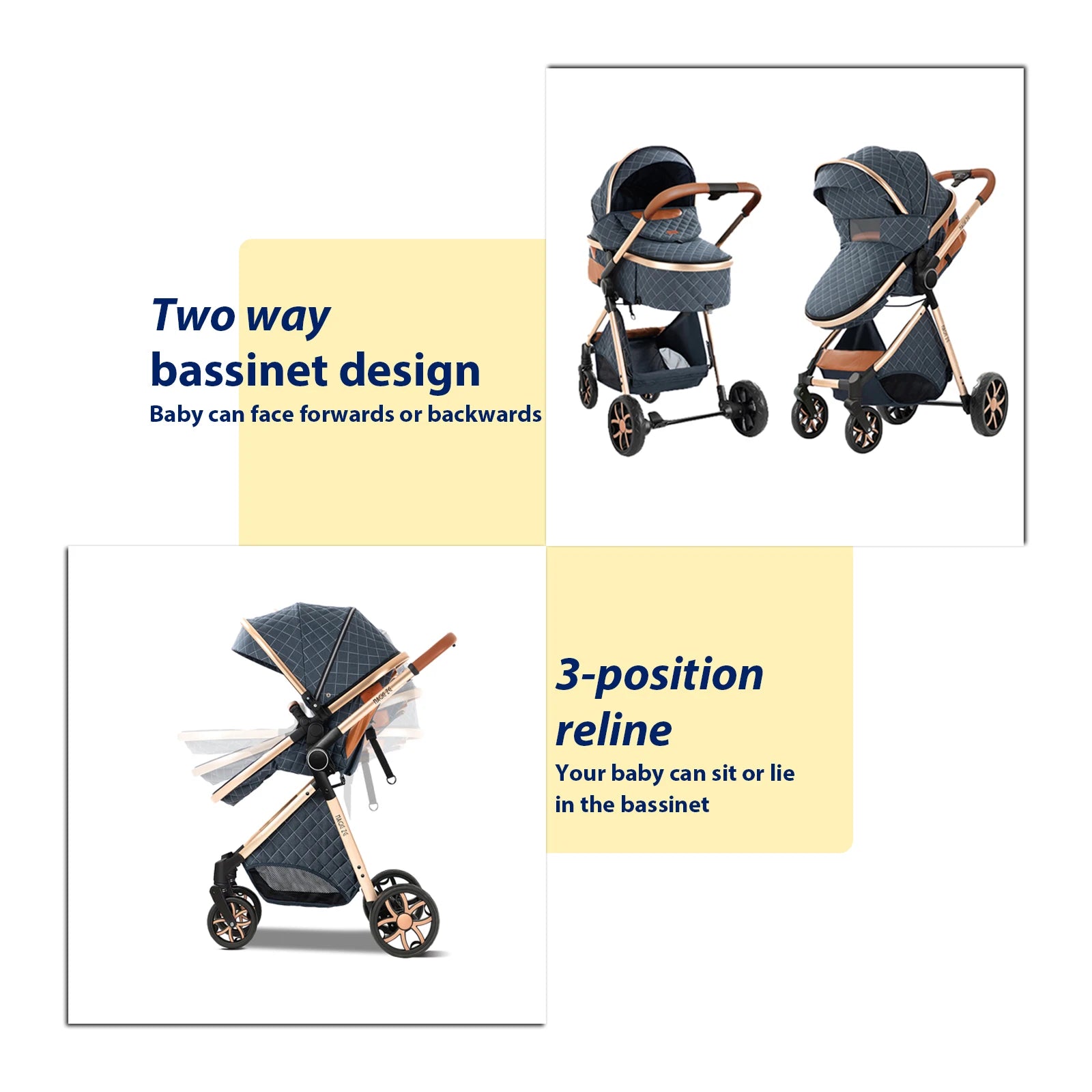 Lightweight Baby Stroller 3 in 1 Newborns Travel System Prams Multifunctional High Landscape Baby 4 in 1 Strollers with Isofix