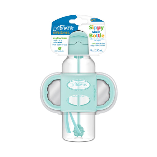 Milestones Sippy Straw Bottle with Silicone Handles - Green - 8Oz