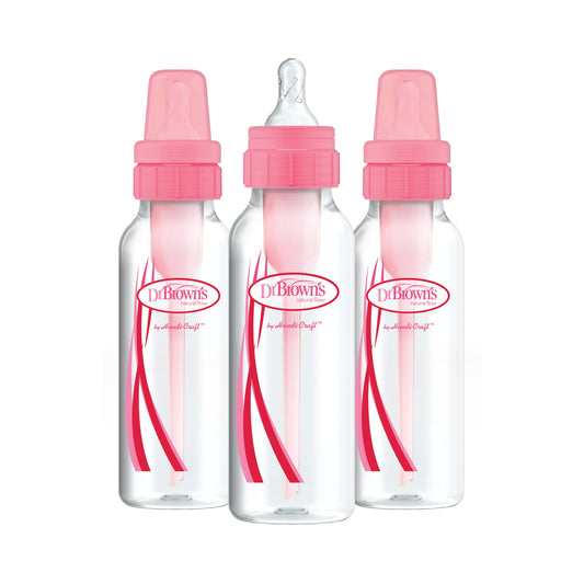 Natural Flow Anti-Colic Baby Bottles -Pink - 8Oz - 3-Pack