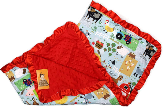 Farm Deluxe Baby Blanket - Reversible, Milestone & Newborn Gifts for Girls and Boys - Farm Life Animals, Tractor, Red, 32 Inches by 32 Inches