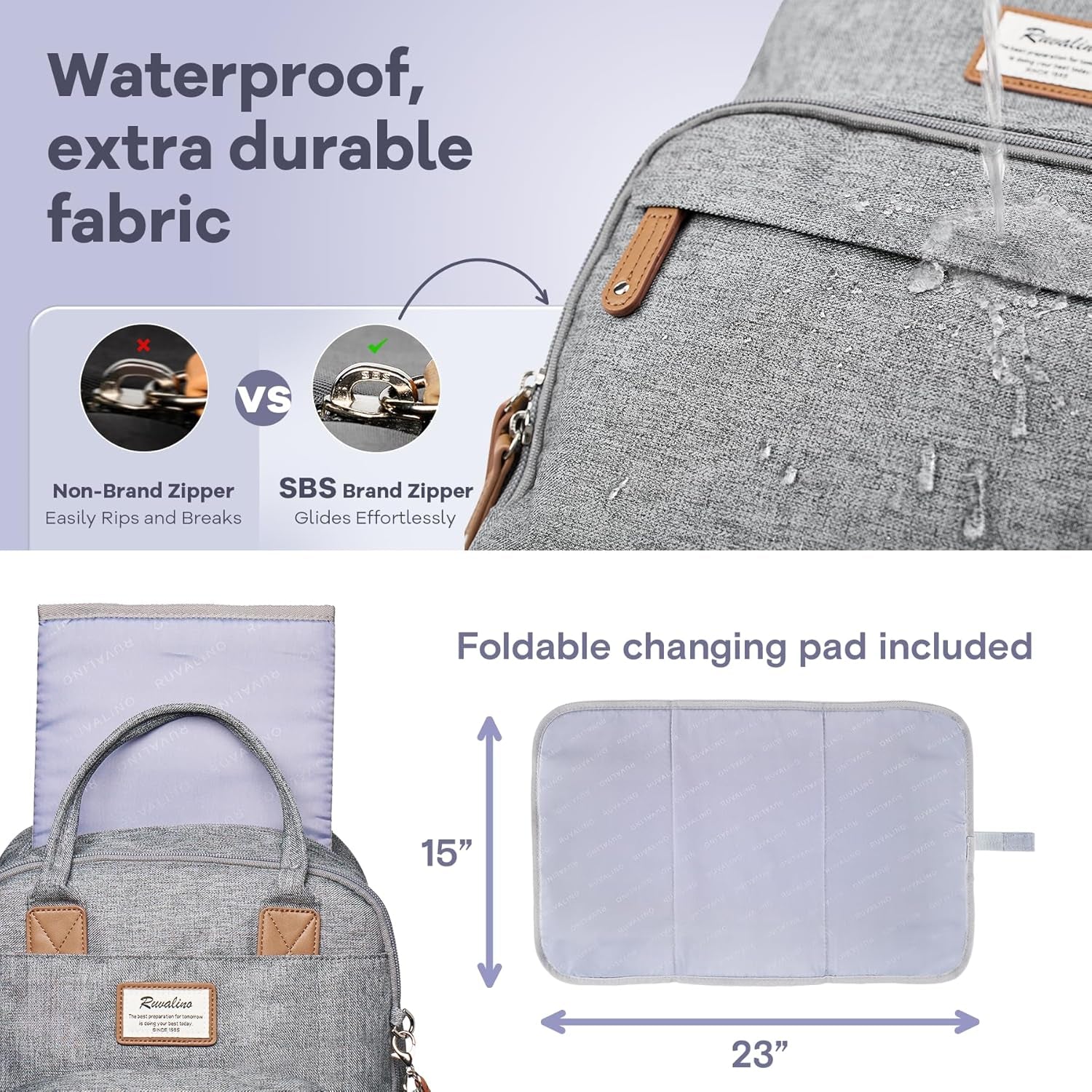 Diaper Bag Backpack-Multifunction Travel Baby Diaper Bag with Changing Pad, Insulated Bottle Holders & Pacifier Case, Large Capacity, Waterproof, Gray