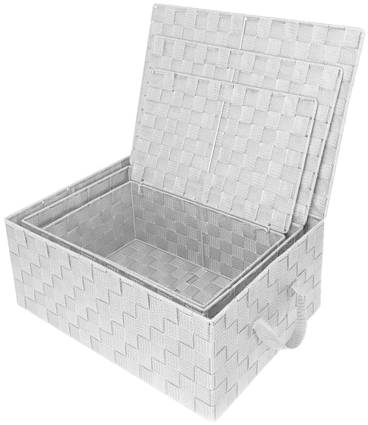 Woven Storage Bin Baskets with Handles and Lid for Closet, Shelves Organizing- Set of 3
