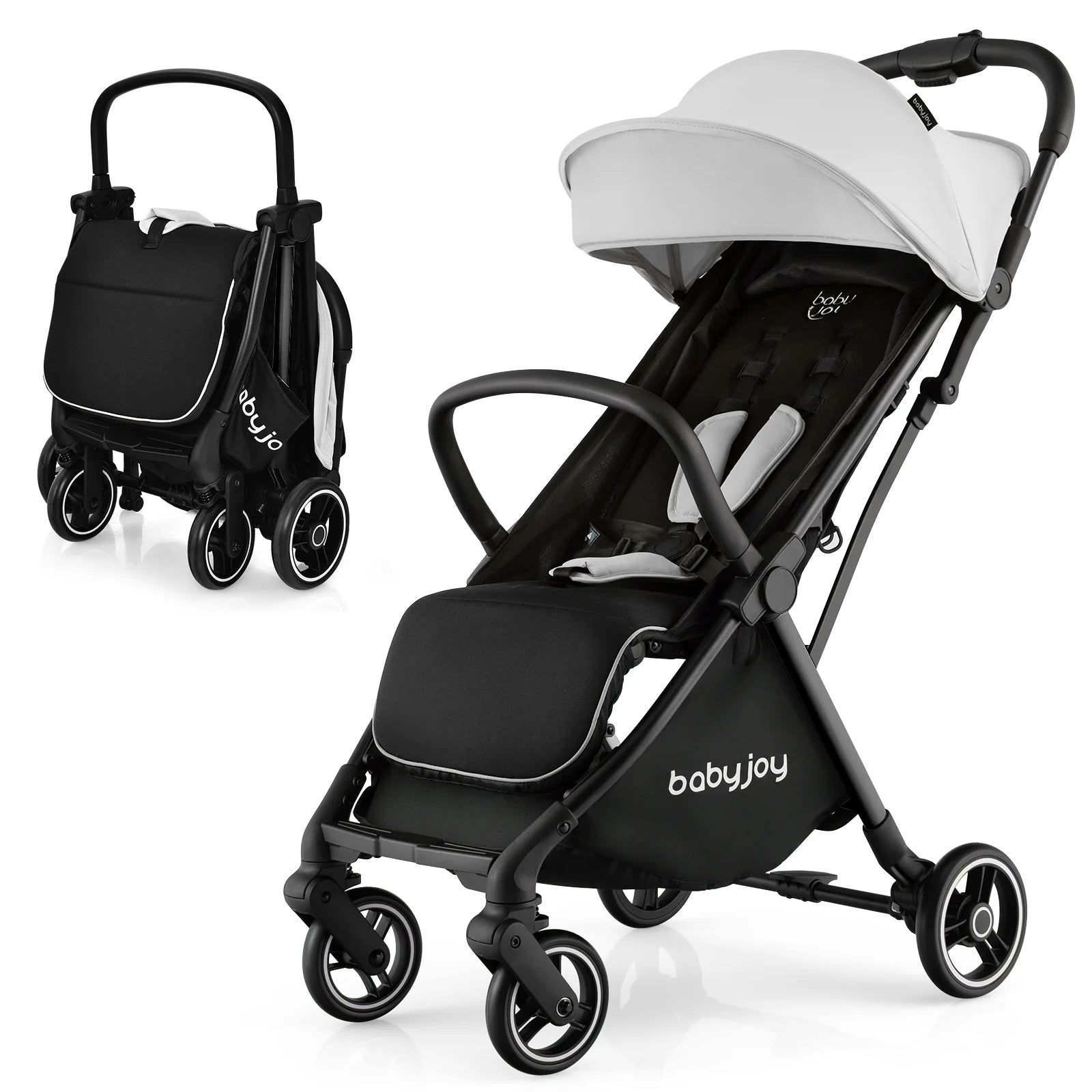 Portable Baby Stroller One-Hand Fold Pushchair W/ Aluminum Frame Grey