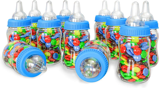 12Pcs Fillable Baby Bottle Candy Gift Box | Feeder Style Mini Bottle | Blue Bottle for Newborn Birthday Party Favors | Party Supplies Boy or Girl Newborn Baby Showe Birthday Party Decoration