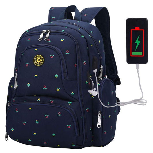 Diaper Bag Backpack, Baby Essentials Bag with Insulated Pockets Stroller Straps, (Blue Flowers)